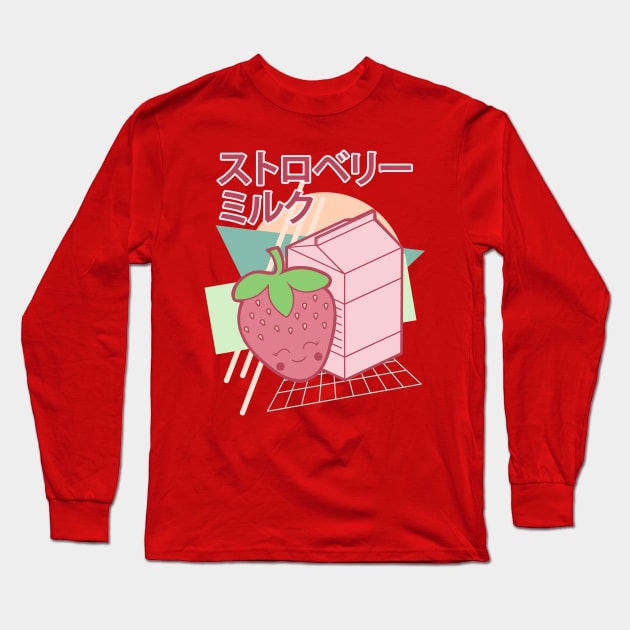 Kawaii Strawberry Milk Japanese 90s Retro Style Long Sleeve T-Shirt by Jay Diloy